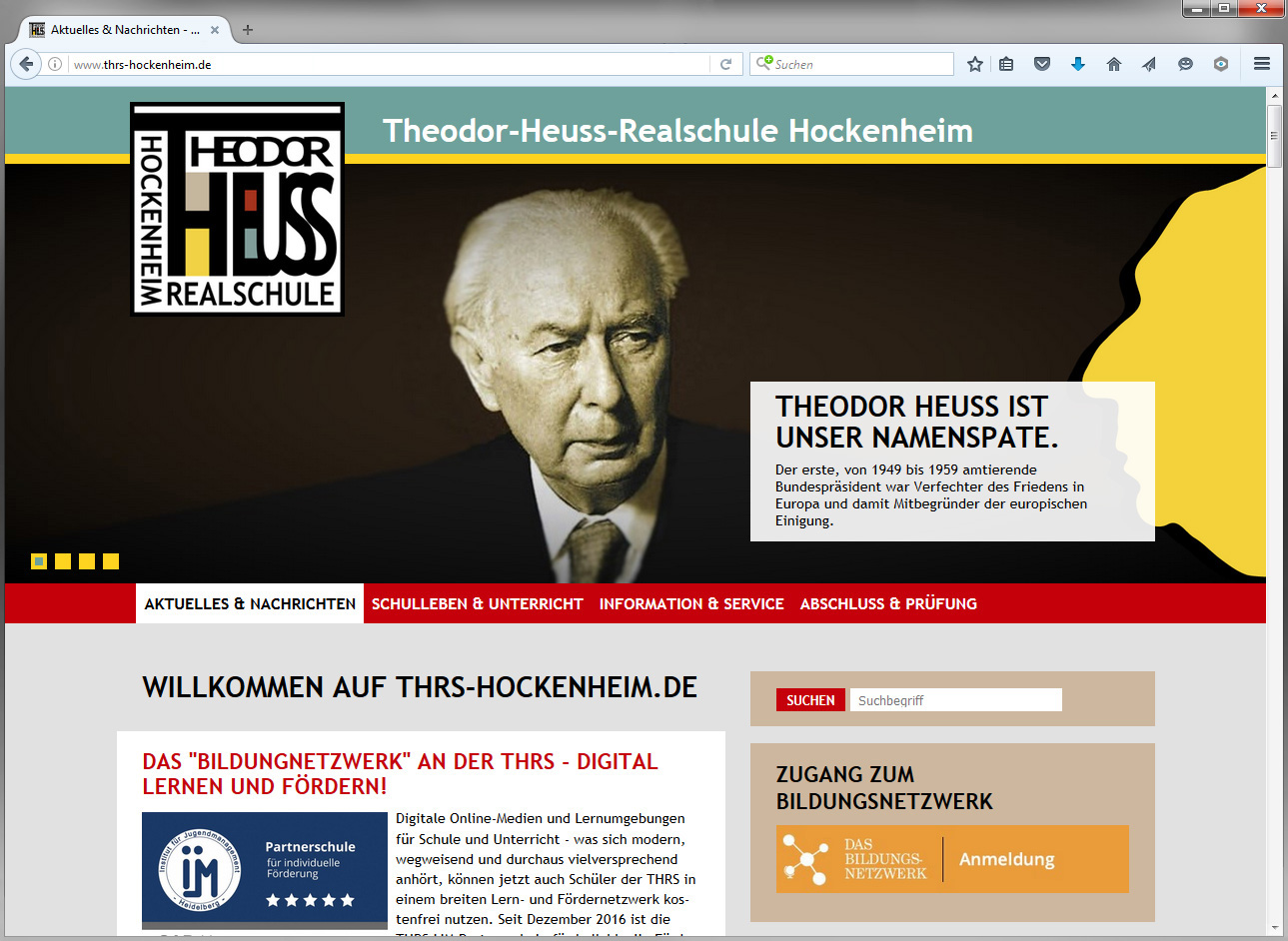Die neue Website der Theodor-Heuss-Realschule Hockenheim